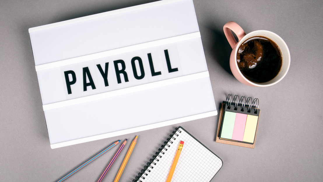 An image depicting Payroll Services by Hi-Wire HR Consulting with a button to learn more about Payroll Services offered and another button to schedule a consultation